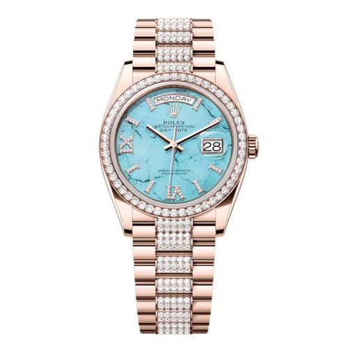 Rolex Day-Date 36 Everose Gold - Diamond / Turquoise / President - Diamond 128345RBR-0065