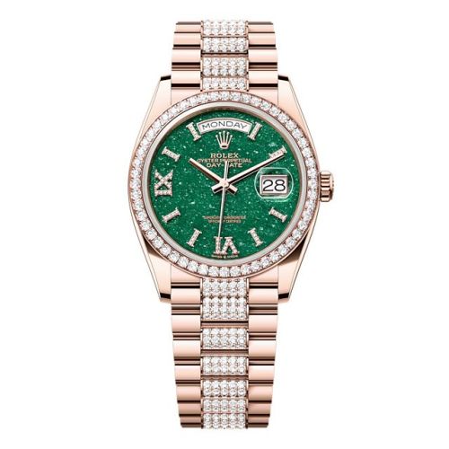 Rolex Day-Date 36 Everose Gold - Diamond / Green Aventurine / President - Diamond 128345RBR-0069