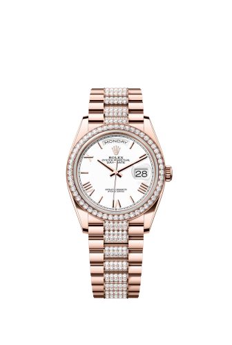 Rolex Day-Date 36 Everose Gold / Diamond / White - Roman / President - Diamond 128345RBR-0071