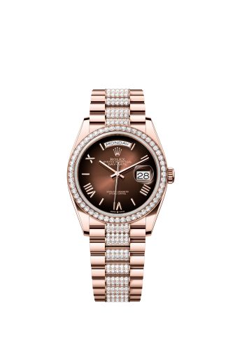 Rolex Day-Date 36 Everose Gold / Diamond / Brown Ombré - Roman / President 128345RBR-0076