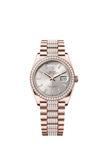 Rolex Day-Date 36 Everose Gold - Diamond / Silver - Baguette / President - Diamond 128345RBR-0082