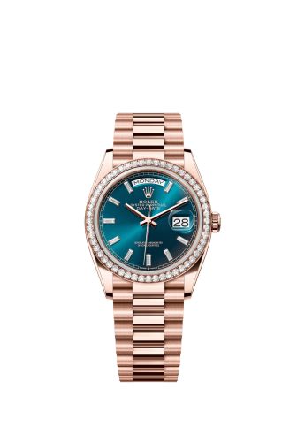Rolex Day-Date 36 Everose Gold - Diamond / Blue-Green - Baguette / President 128345RBR-0083