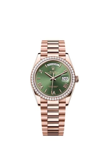 Rolex Day-Date 36 Everose Gold - Diamond / Green - Roman / President 128345RBR-0085