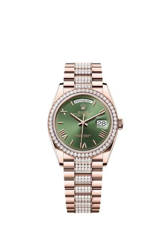Rolex Day-Date 36 Everose Gold - Diamond / Green - Roman / President - Diamond 128345RBR-0086