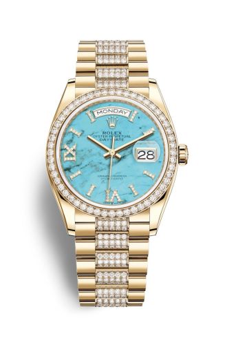 Rolex Day-Date 36 Yellow Gold / Diamond / Turquoise / President-Diamond 128348RBR-0038