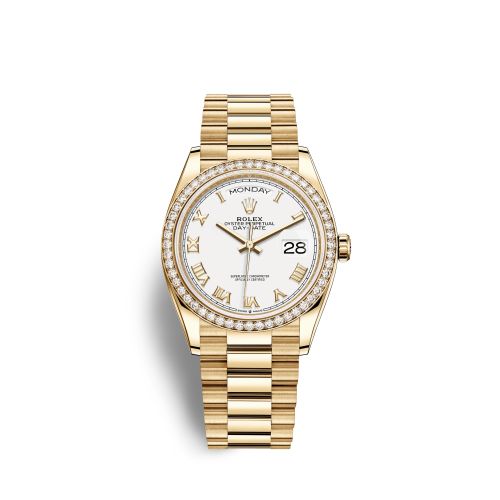 Rolex Day-Date 36 Yellow Gold Diamond / White - Roman / President 128348RBR-0042