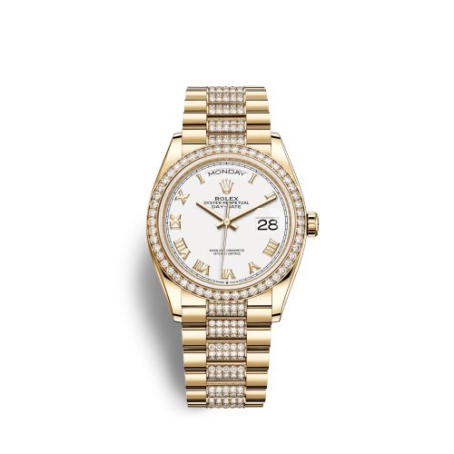 Rolex Day-Date 36 Yellow Gold Diamond / White - Roman / President - Diamond 128348RBR-0043