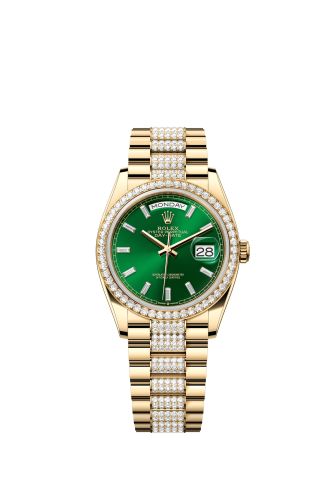 Rolex Day-Date 36 Yellow Gold - Diamond / Bright Green - Baguette / President - Diamond 128348RBR-0079