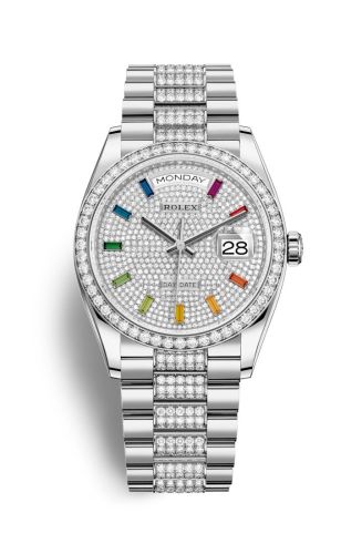 Rolex Day-Date 36 White Gold / Diamond / Paved - Rainbow / President - Diamond 128349RBR-0012