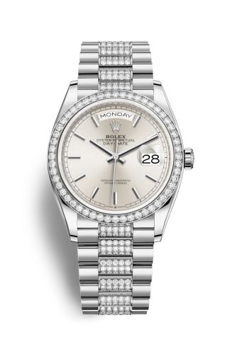 Rolex Day-Date 36 White Gold / Diamond / Silver / President - Diamond 128349RBR-0013