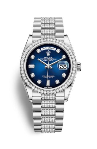 Rolex Day-Date 36 White Gold / Diamond / Blue Ombré - Diamond / President - Diamond 128349RBR-0016