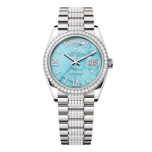 Rolex Day-Date 36 White Gold - Diamond / Turquoise / President - Diamond 128349RBR-0032