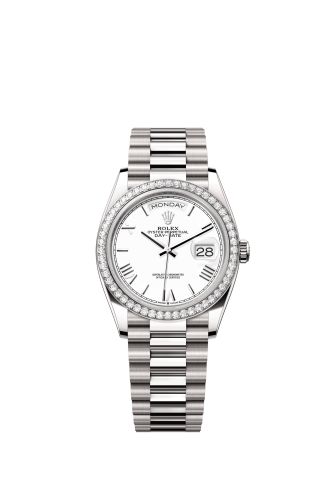 Rolex Day-Date 36 White Gold - Diamond / White - Roman / President 128349RBR-0043