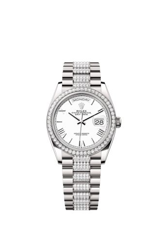 Rolex Day-Date 36 White Gold - Diamond / White - Roman / President - Diamond 128349RBR-0044