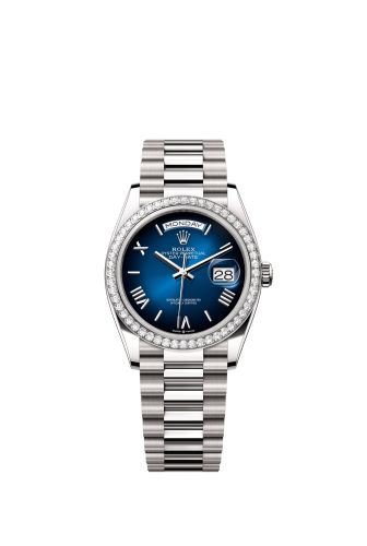 Rolex Day-Date 36 White Gold - Diamond / Blue Ombré - Roman / President 128349RBR-0047