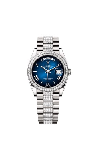 Rolex Day-Date 36 White Gold - Baguette / Blue Ombré - Diamond / President - Diamond 128349RBR-0048