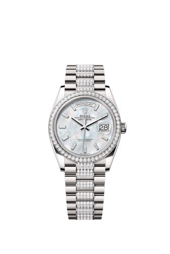 Rolex Day-Date 36 White Gold - Diamond / MOP - Baguette / President - Diamond 128349RBR-0050