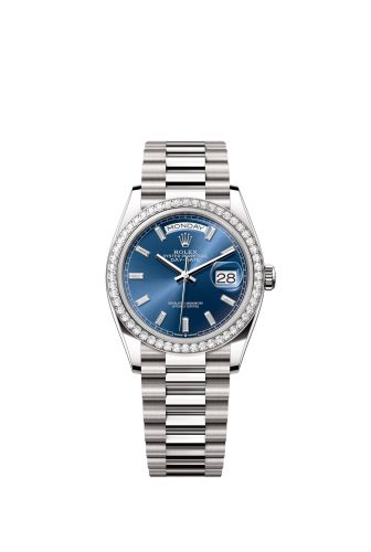Rolex Day-Date 36 White Gold - Diamond / Bright Blue - Baguette / President 128349RBR-0051