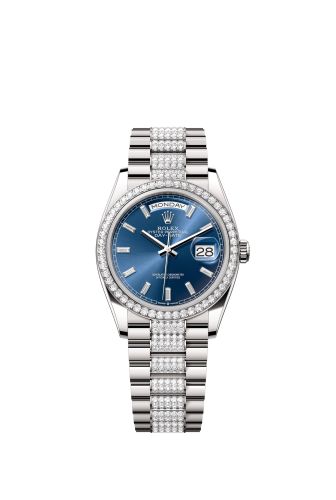 Rolex Day-Date 36 White Gold - Diamond / Bright Blue - Baguette / President - Diamond 128349RBR-0052