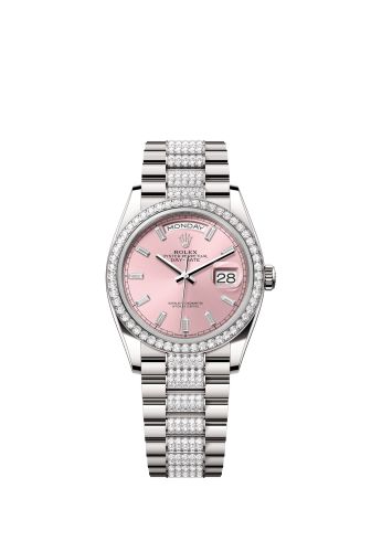 Rolex Day-Date 36 White Gold - Diamond / Pink - Baguette / President - Diamond 128349RBR-0054
