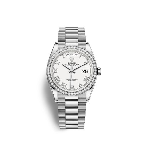 Rolex Day-Date 36 White Gold Diamond / White - Roman / President 128349rbr-0025