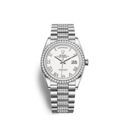 Rolex Day-Date 36 White Gold Diamond / White - Roman / President - Diamond 128349rbr-0026