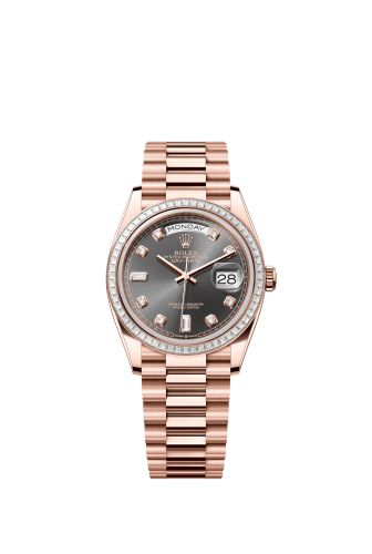 Rolex Day-Date 36 Everose Gold - Baguette / Slate - Diamond / President 128395TBR-0012
