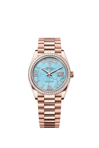 Rolex Day-Date 36 Everose Gold - Baguette / Turquoise / President - Diamond 128395TBR-0018
