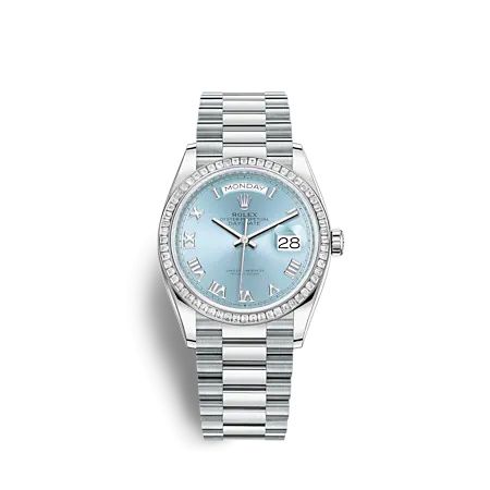 Rolex Day-Date 36 Platinum - Baguette / Ice Blue - Roman / President 128396TBR-0002