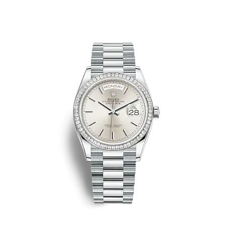 Rolex Day-Date 36 Platinum - Baguette / Silver / President 128396TBR-0004