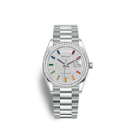 Rolex Day-Date 36 Platinum - Baguette / Paved - Rainbow / President 128396TBR-0006