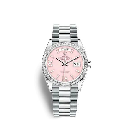 Rolex Day-Date 36 Platinum - Baguette / Pink Opal / President 128396TBR-0009
