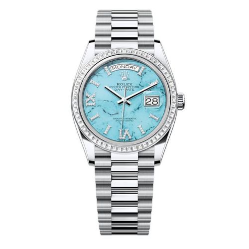 Rolex Day-Date 36 Platinum - Baguette / Turquoise / President 128396TBR-0016