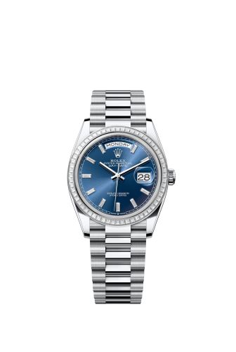 Rolex Day-Date 36 Platinum - Baguette / Bright Blue - Baguette / President 128396TBR-0024