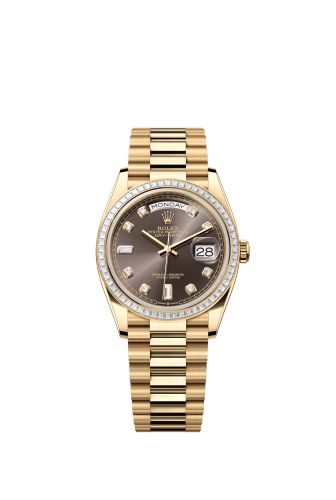 Rolex Day-Date 36 Yellow Gold - Baguette / Dark Grey - Diamond / President 128398TBR-0006
