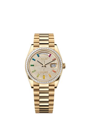 Rolex Day-Date 36 Yellow Gold - Baguette / Paved - Rainbow / President 128398TBR-0012