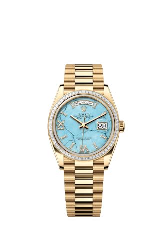 Rolex Day-Date 36 Yellow Gold - Baguette / Turquoise / President 128398TBR-0014