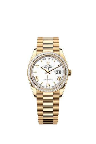 Rolex Day-Date 36 Yellow Gold - Baguette / White - Roman / President 128398TBR-0026