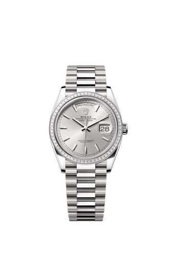 Rolex Day-Date 36 White Gold - Baguette / Silver / President 128399TBR-0001