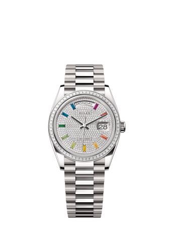 Rolex Day-Date 36 Whtie Gold - Baguette / Paved - Rainbow / President 128399TBR-0005
