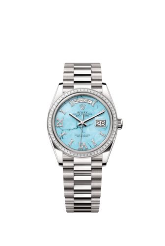 Rolex Day-Date 36 White Gold - Baguette / Turquoise / President 128399TBR-0011