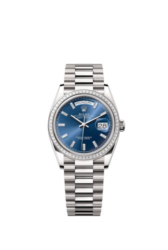 Rolex Day-Date 36 White Gold - Baguette / Bright Blue - Baguette / President 128399TBR-0027