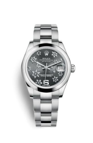 Rolex Datejust 31 Stainless Steel Domed / Oyster / Dark Rhodium Floral 178240-0040