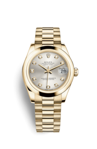 Rolex Datejust 31 Yellow Gold Domed / President / Silver Diamonds 178248-0039