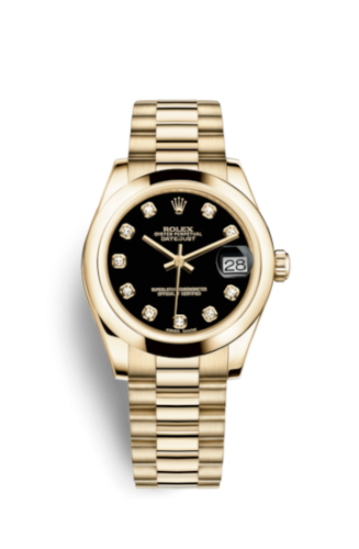 Rolex Datejust 31 Yellow Gold Domed / President / Black Diamond 178248-0050