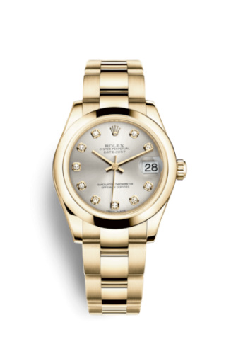 Rolex Datejust 31 Yellow Gold Domed / Oyster / Silver Diamonds 178248-0054