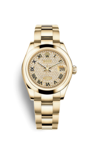 Rolex Datejust 31 Yellow Gold Domed / Oyster / Paved Roman 178248-0056