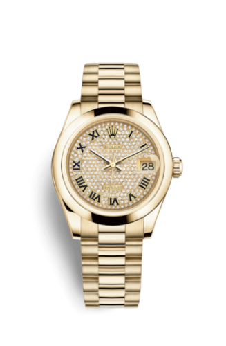Rolex Datejust 31 Yellow Gold Domed / President / Paved Roman 178248-0091