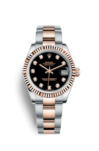 Rolex Datejust 31 Rolesor Everose Fluted / Oyster / Black Diamond 178271-0049