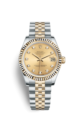 Rolex Datejust 31 Rolesor Yellow Fluted / Jubilee / Champagne Diamond 178273-0002